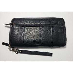 Duluth Trading Co Black Pebbled Leather Zip Around Wristlet Wallet Clutch Purse